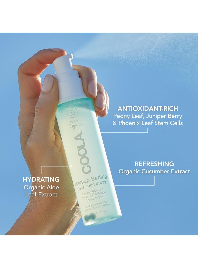 COOLA Organic Makeup Setting Spray with SPF 30, Hydrating Makeup Protection & Sunscreen made with Cucumber & Aloe Vera, Dermatologist Tested, Alcohol Free, 1.5 Fl Oz