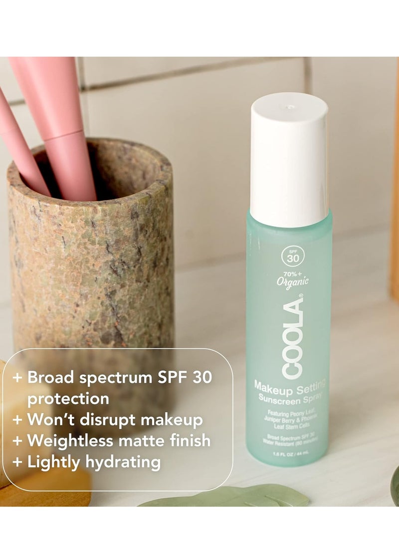 COOLA Organic Makeup Setting Spray with SPF 30, Hydrating Makeup Protection & Sunscreen made with Cucumber & Aloe Vera, Dermatologist Tested, Alcohol Free, 1.5 Fl Oz