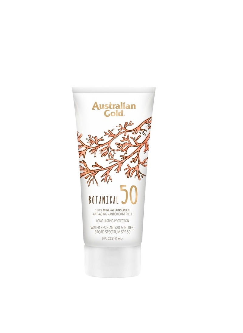 Australian Gold Botanical SPF 50 Mineral Sunscreen Lotion, 5 Ounce, Non-Chemical Sunblock with Titanium Dioxide & Zinc Oxide, Native-Australian Ingredients, Water-Resistant, Citrus Oasis Scent