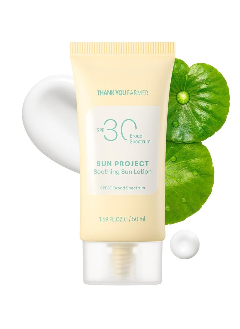 THANKYOU FARMER Sun Project Soothing Sun Lotion SPF 30 - Korean Facial Sunscreen with Centella Asiatica - Dermatologist Tested, Broad Spectrum, Hydrating, Lightweight, No White Cast - 1.69 fl oz