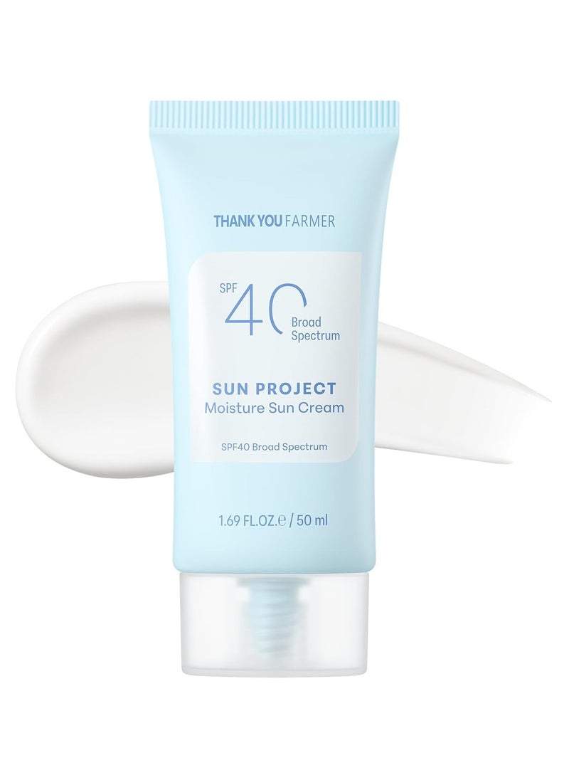 THANKYOU FARMER Sun Project Moisture Sun Cream SPF 40 - Korean Facial Sunscreen with Panthenol - Fragrange Free, Broad Spectrum, Dermatologist Tested, Moisturizing, No White Cast 1.69 fl oz