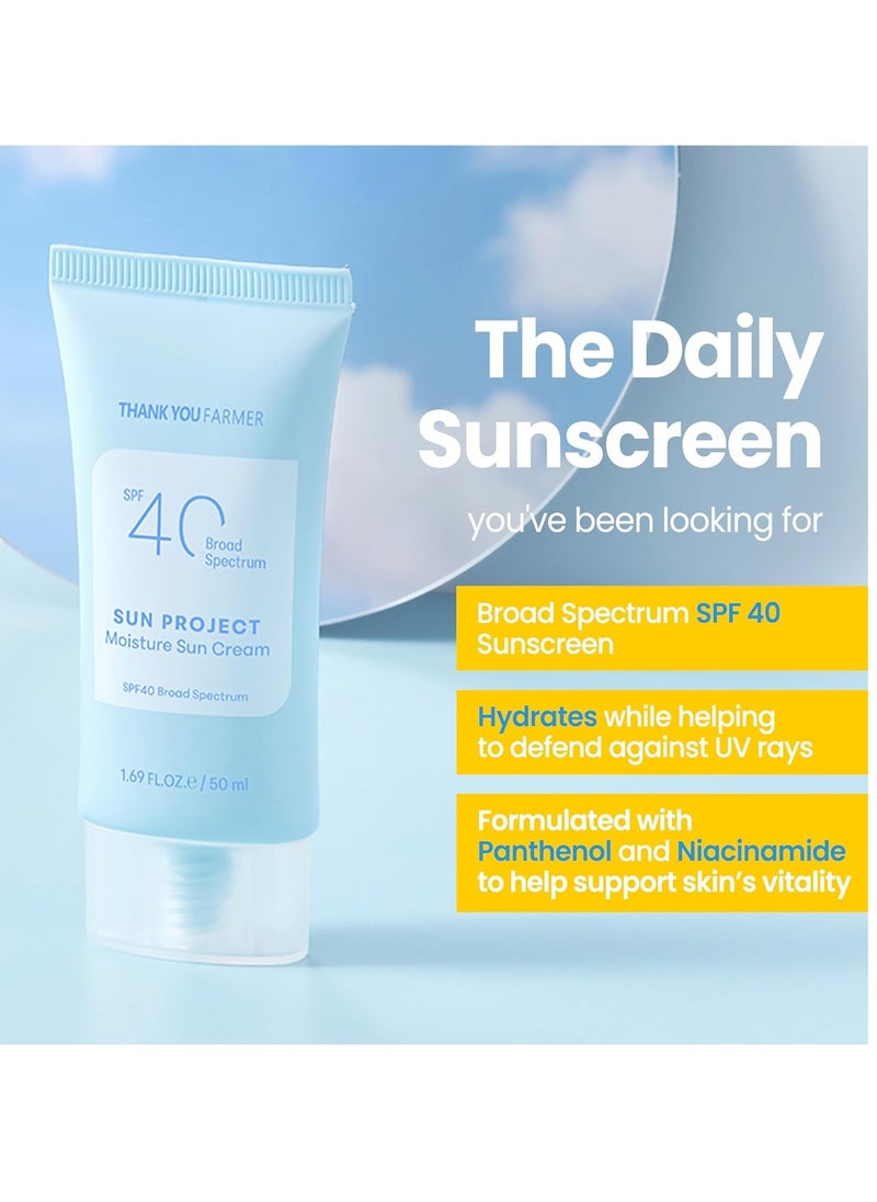 THANKYOU FARMER Sun Project Moisture Sun Cream SPF 40 - Korean Facial Sunscreen with Panthenol - Fragrange Free, Broad Spectrum, Dermatologist Tested, Moisturizing, No White Cast 1.69 fl oz