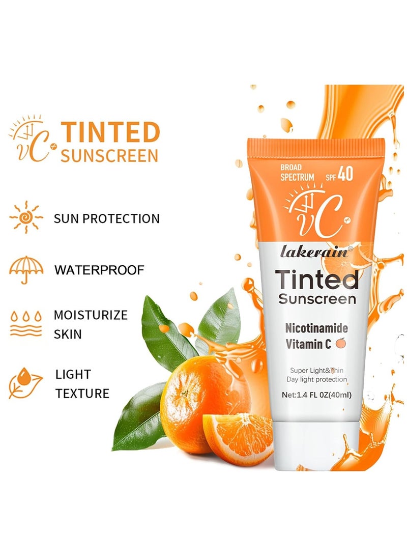 Tint-ed-Face Sunscreen SPF 40丨Hydrating Sunscreen for Face with Vitamin C丨Facial Sunscreen Moisturizing Lightweight, No Sticky Travel Size Long Lasting Protection Face and All Body 1.4 Fl Oz