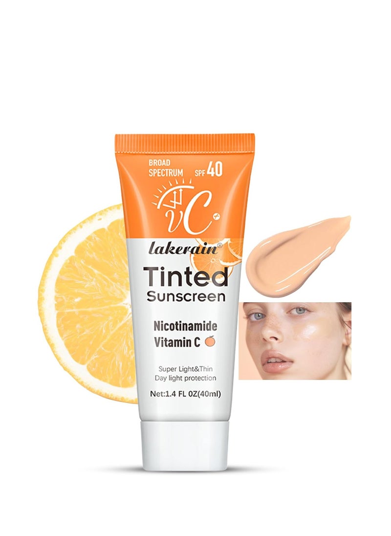 Tint-ed-Face Sunscreen SPF 40丨Hydrating Sunscreen for Face with Vitamin C丨Facial Sunscreen Moisturizing Lightweight, No Sticky Travel Size Long Lasting Protection Face and All Body 1.4 Fl Oz