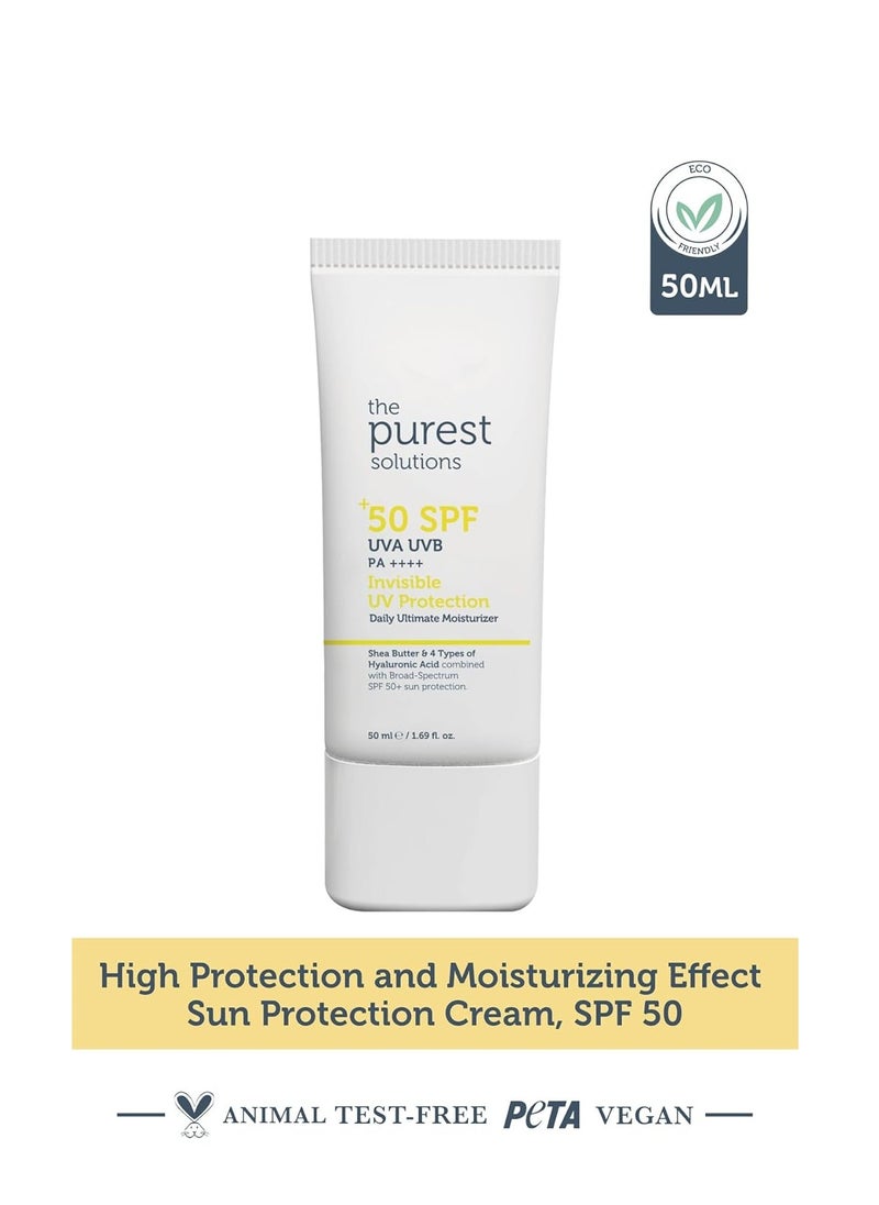 The Purest Solutions Invisible UV Protection (Daily Intensive Moisturizer SPF 50+) - Hyaluronic Acid & Shea Butter for Daily Hydration - Sunscreen - Anti-Aging Care - All Skin Types (1.69 fl. oz)
