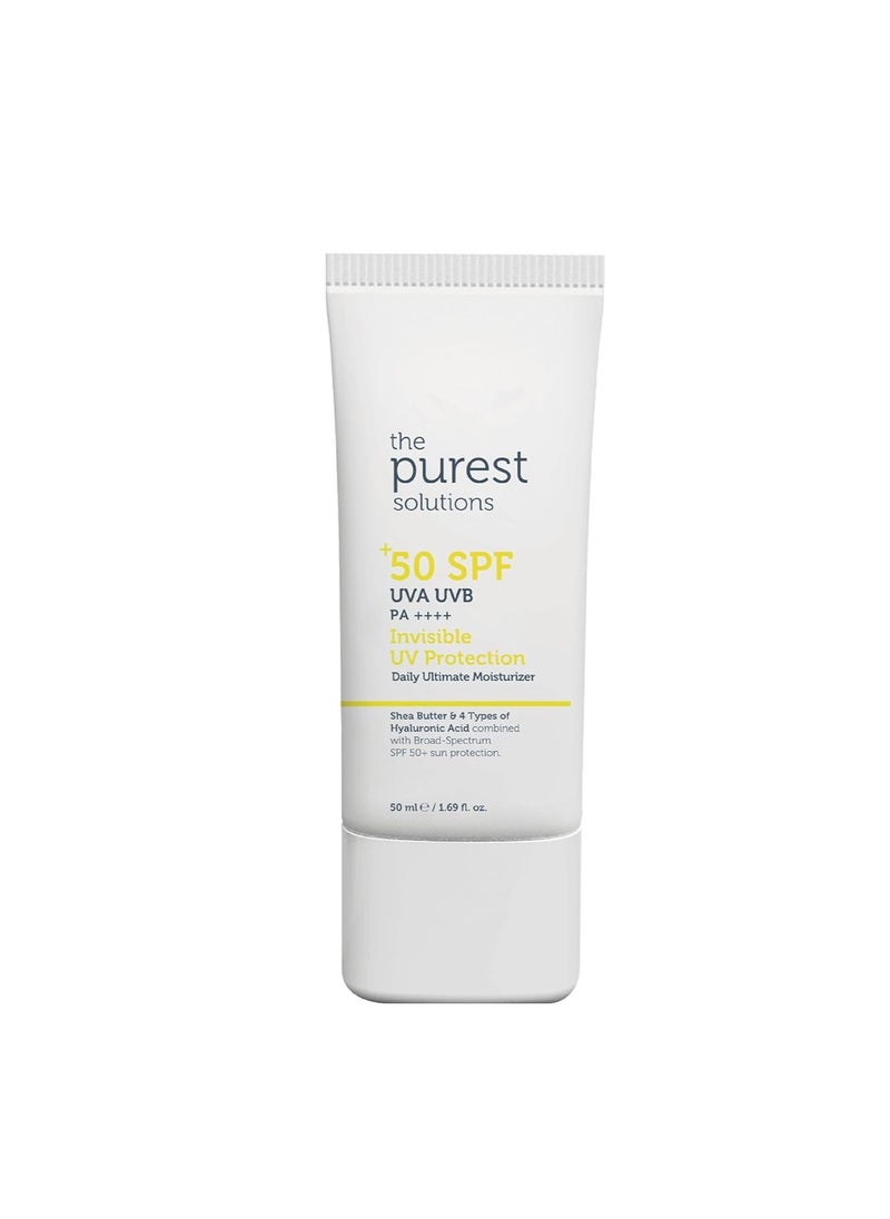 The Purest Solutions Invisible UV Protection (Daily Intensive Moisturizer SPF 50+) - Hyaluronic Acid & Shea Butter for Daily Hydration - Sunscreen - Anti-Aging Care - All Skin Types (1.69 fl. oz)