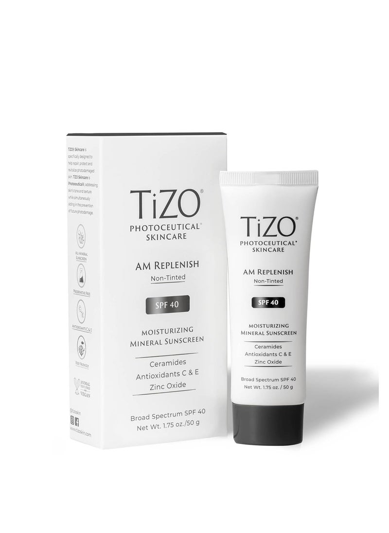 TIZO Photoceuticals Am Replenish Non-tinted Facial Mineral Sunscreen SPF 40, 1.75 oz