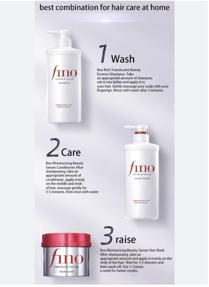 Shiseido Fino Premium Touch Moist Shampoo, Conditioner & Hair Mask Set – Complete Deep Moisturizing and Repair Bundle for Dry, Damaged Hair, with Keratin-Enriched Nourishing Treatment