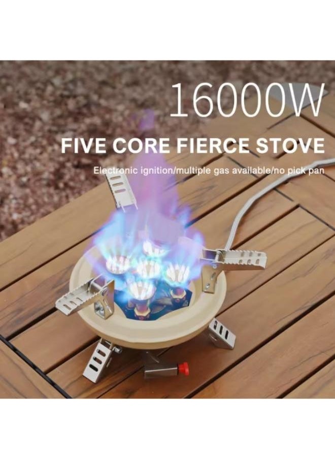 Camping Gas Burner 16000W Mini Camping Stove Portable 5 Core Power Gas Stoves Tourist Picnic Stove with Storage Bag