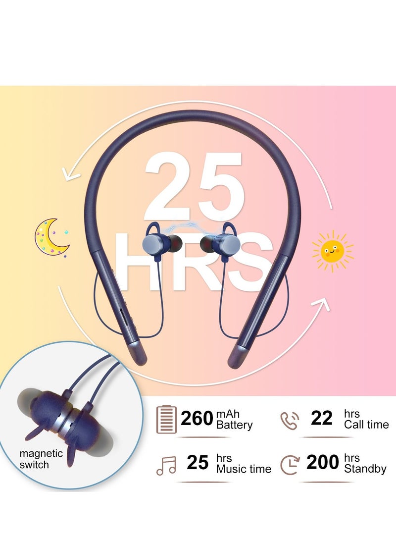 Wireless Neckband Earphone 260mah Blue