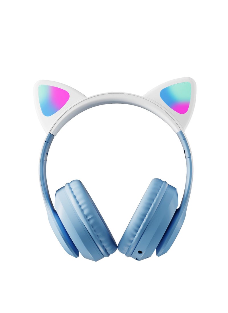 400mah Cat Ear Bluetooth Headset Flashing Light 5.0 Wireless Sports and Leisure Headset Bluetooth Headphones Blue