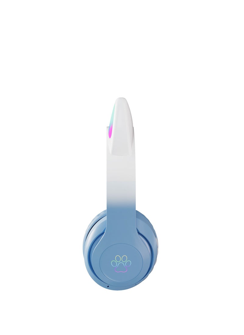 400mah Cat Ear Bluetooth Headset Flashing Light 5.0 Wireless Sports and Leisure Headset Bluetooth Headphones Blue