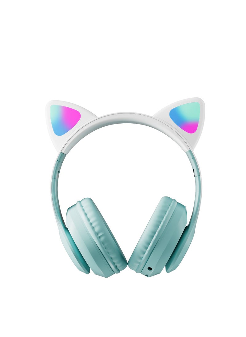400mah Cat Ear Bluetooth Headset Flashing Light 5.0 Wireless Sports and Leisure Headset Bluetooth Headphones Green