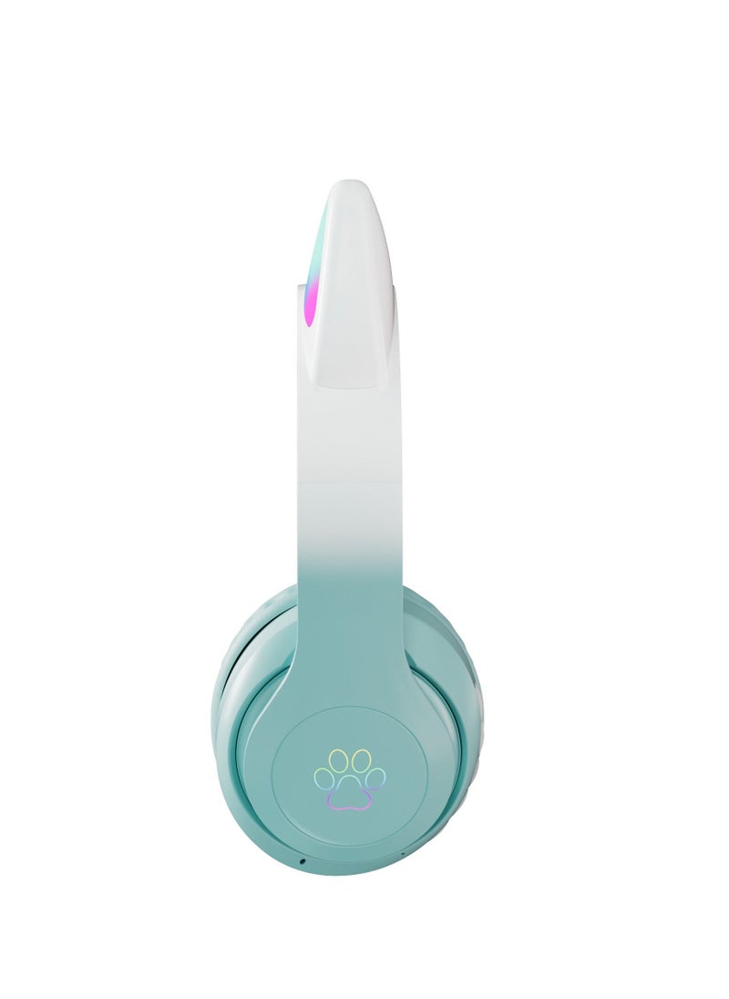 400mah Cat Ear Bluetooth Headset Flashing Light 5.0 Wireless Sports and Leisure Headset Bluetooth Headphones Green