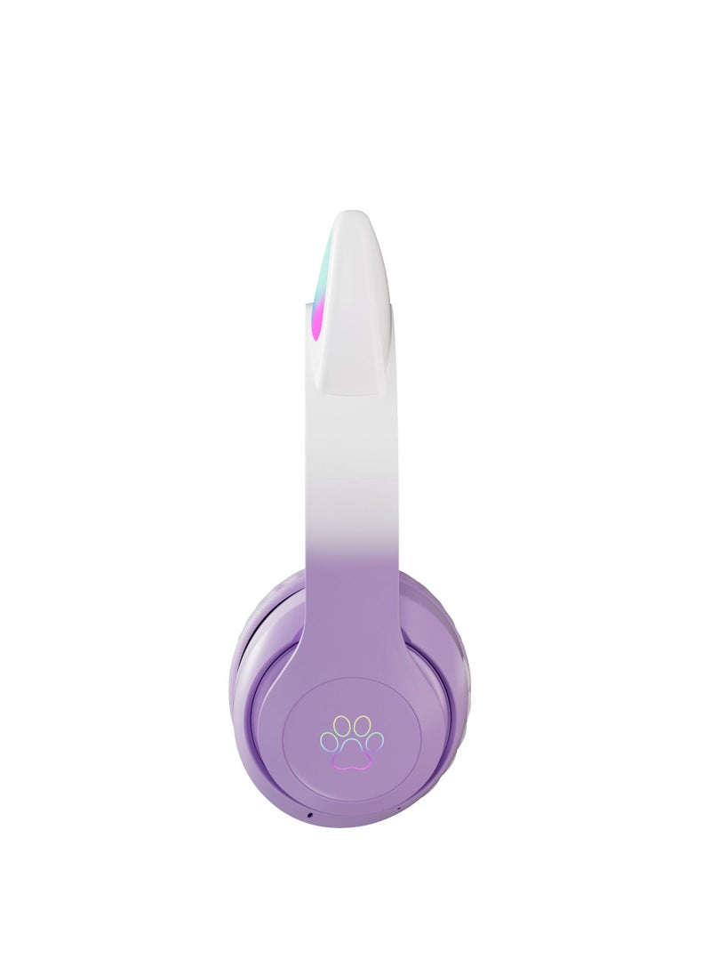 400mah Cat Ear Bluetooth Headset Flashing Light 5.0 Wireless Sports and Leisure Headset Bluetooth Headphones Purple