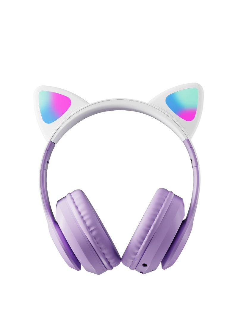 400mah Cat Ear Bluetooth Headset Flashing Light 5.0 Wireless Sports and Leisure Headset Bluetooth Headphones Purple