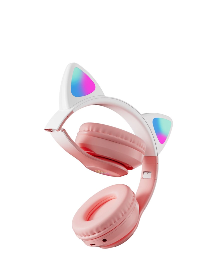 Cat Ear Bluetooth Headset Flashing Light 5.0 Wireless Sports and Leisure Headset Bluetooth Headphones Pink