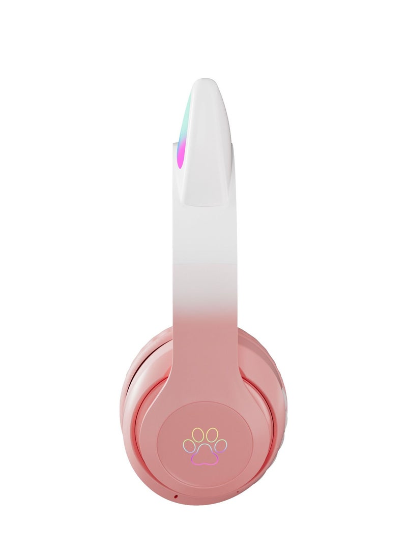 Cat Ear Bluetooth Headset Flashing Light 5.0 Wireless Sports and Leisure Headset Bluetooth Headphones Pink