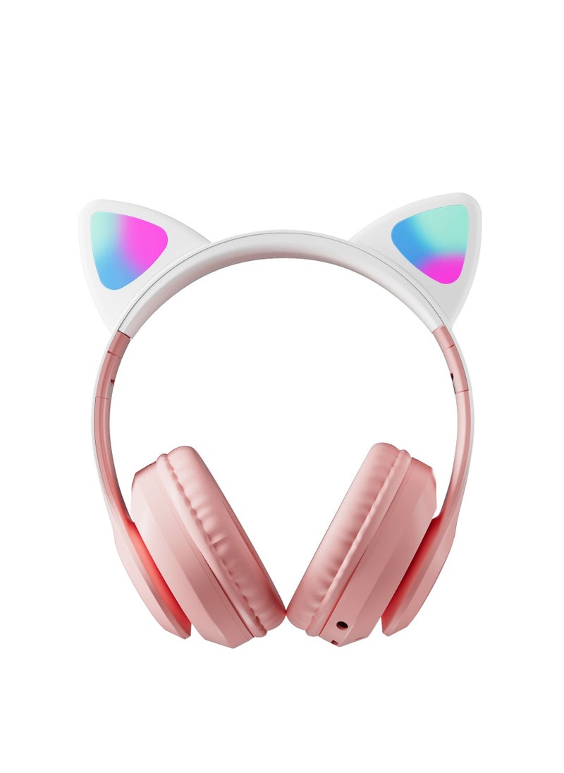 Cat Ear Bluetooth Headset Flashing Light 5.0 Wireless Sports and Leisure Headset Bluetooth Headphones Pink