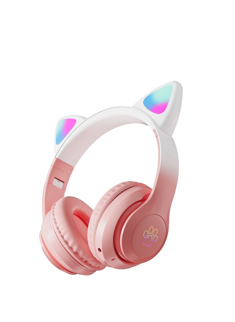 Cat Ear Bluetooth Headset Flashing Light 5.0 Wireless Sports and Leisure Headset Bluetooth Headphones Pink