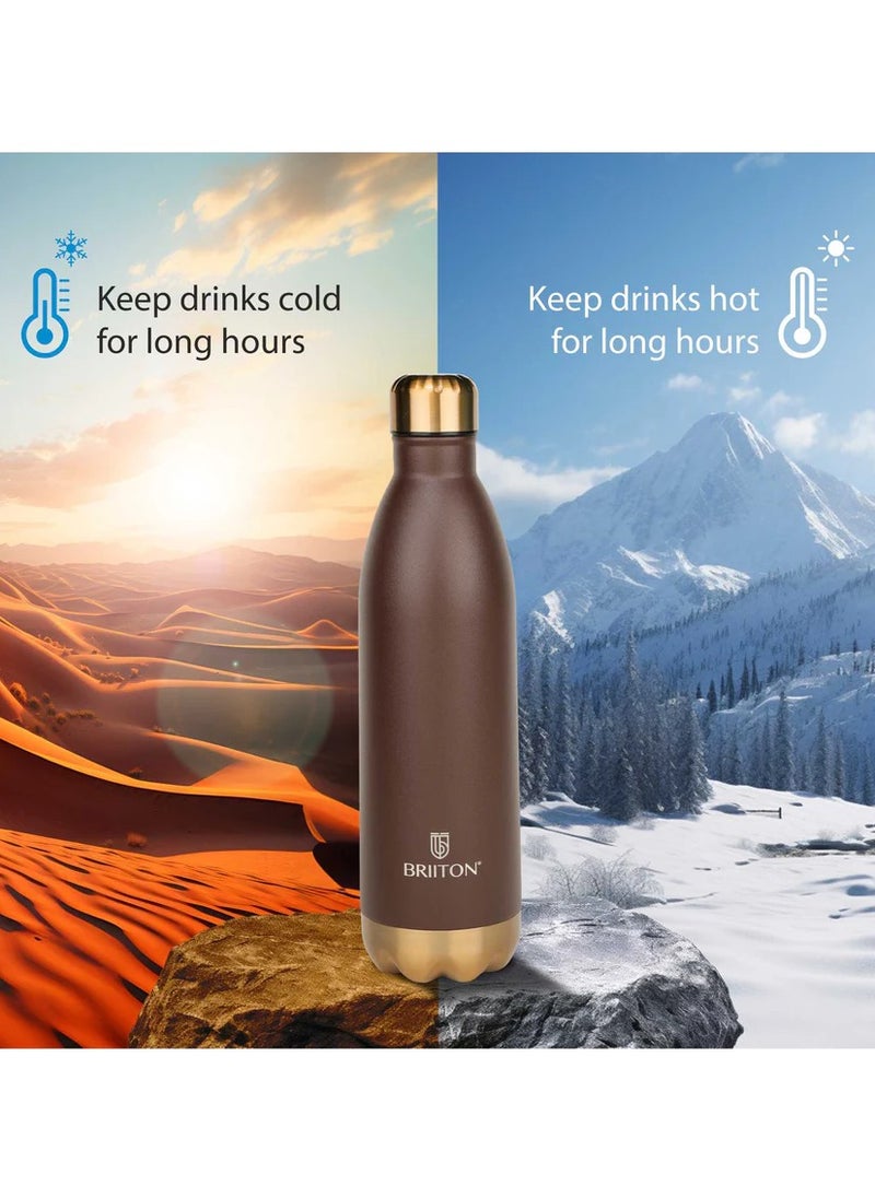 Flare Cola 500ml Brown Stainless Steel Water Bottle | Copper Coated Vacuum Insulation | Powder Coated | Secure Grip | Leakproof Easy Pour Cap | Hot & Cold Thermos | Aqua Hydro