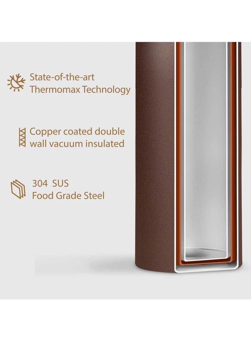 Flare Cola 500ml Brown Stainless Steel Water Bottle | Copper Coated Vacuum Insulation | Powder Coated | Secure Grip | Leakproof Easy Pour Cap | Hot & Cold Thermos | Aqua Hydro