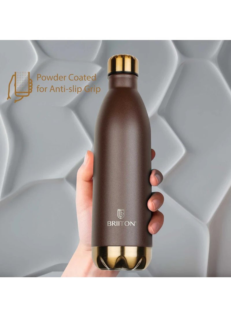 Flare Cola 500ml Brown Stainless Steel Water Bottle | Copper Coated Vacuum Insulation | Powder Coated | Secure Grip | Leakproof Easy Pour Cap | Hot & Cold Thermos | Aqua Hydro