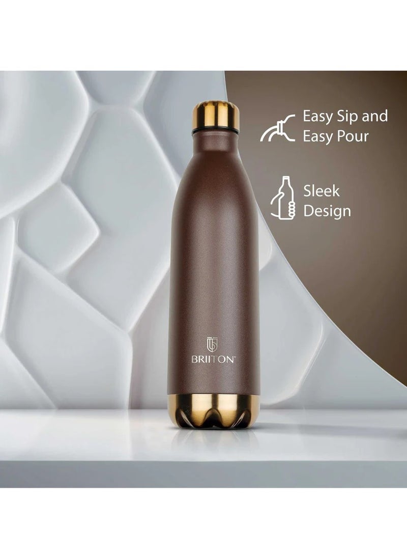 Flare Cola 500ml Brown Stainless Steel Water Bottle | Copper Coated Vacuum Insulation | Powder Coated | Secure Grip | Leakproof Easy Pour Cap | Hot & Cold Thermos | Aqua Hydro