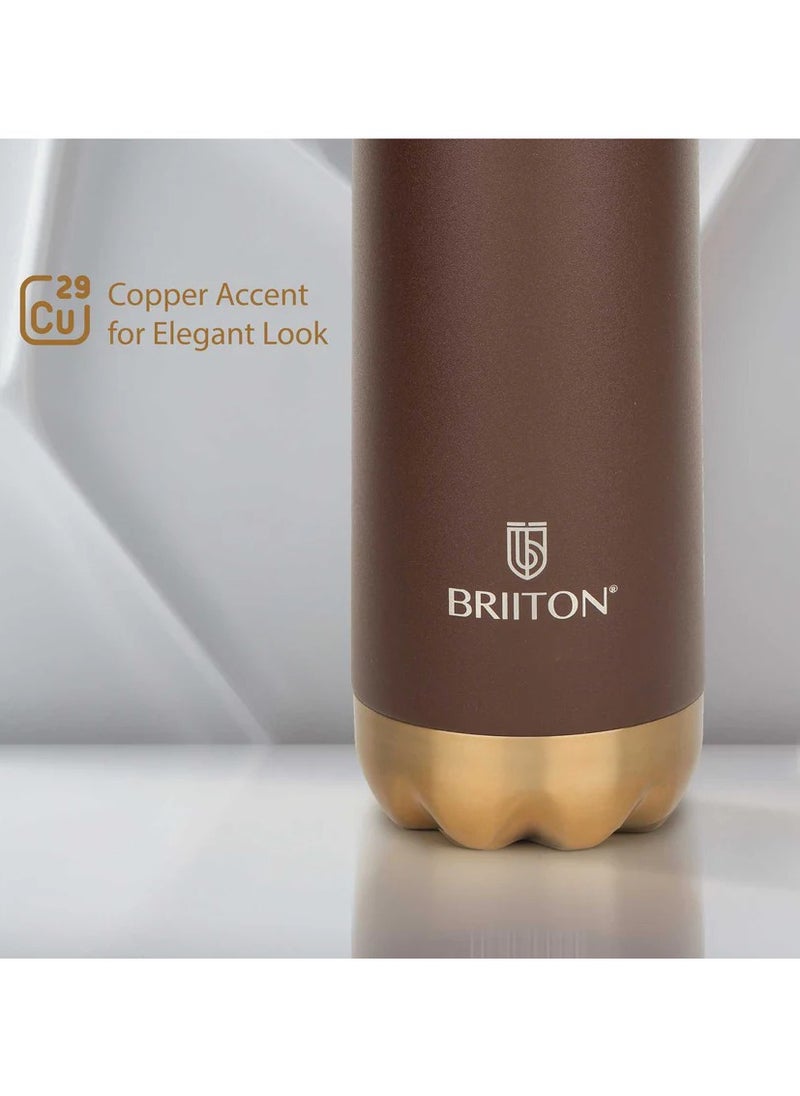 Flare Cola 500ml Brown Stainless Steel Water Bottle | Copper Coated Vacuum Insulation | Powder Coated | Secure Grip | Leakproof Easy Pour Cap | Hot & Cold Thermos | Aqua Hydro