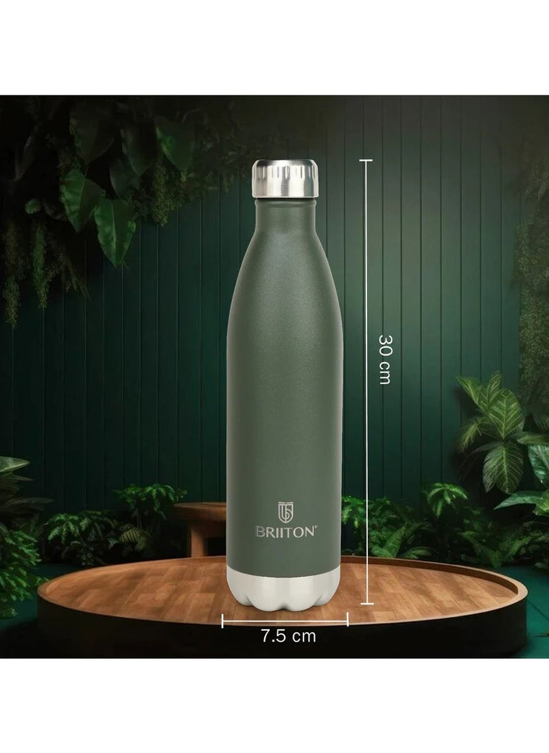 Nue Cola 750ml Green Stainless Steel Water Bottle | Copper Coated Vacuum Insulation | Food Grade Stainless Steel | Powder Coated | Secure Grip | Leakproof Flask | Hot & Cold Thermos Aqua Hydra