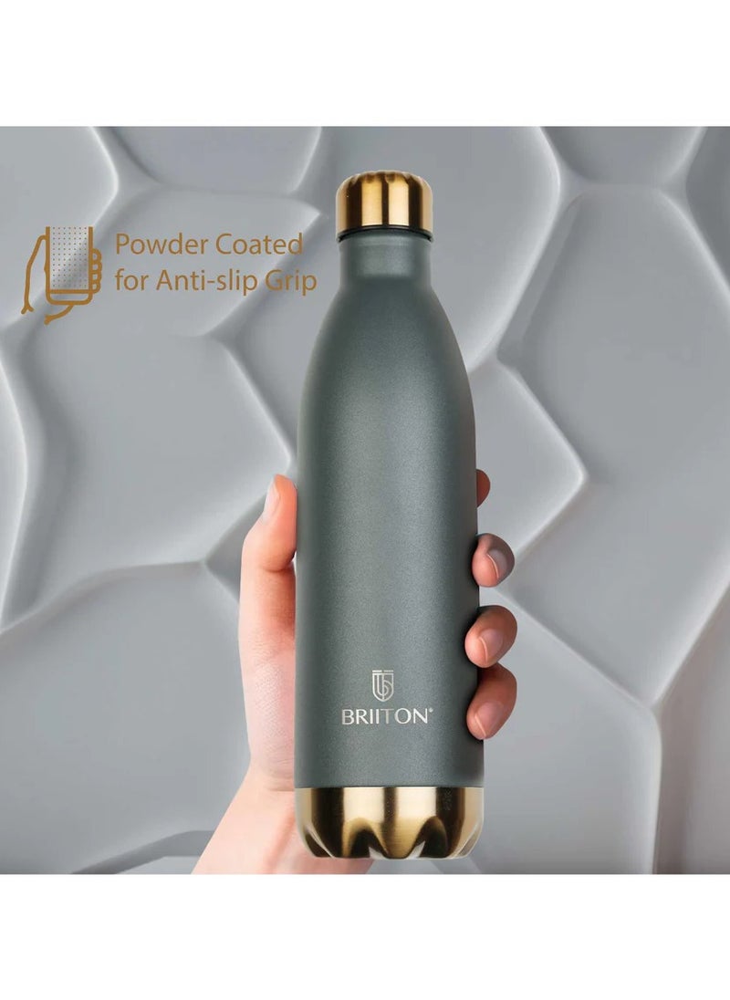 Flare Cola 1000ml Grey Stainless Steel Water Bottle | Copper Coated Vacuum Insulation | Powder Coated | Secure Grip | Leakproof Easy Pour Cap | Hot & Cold Thermos | Aqua Hydro