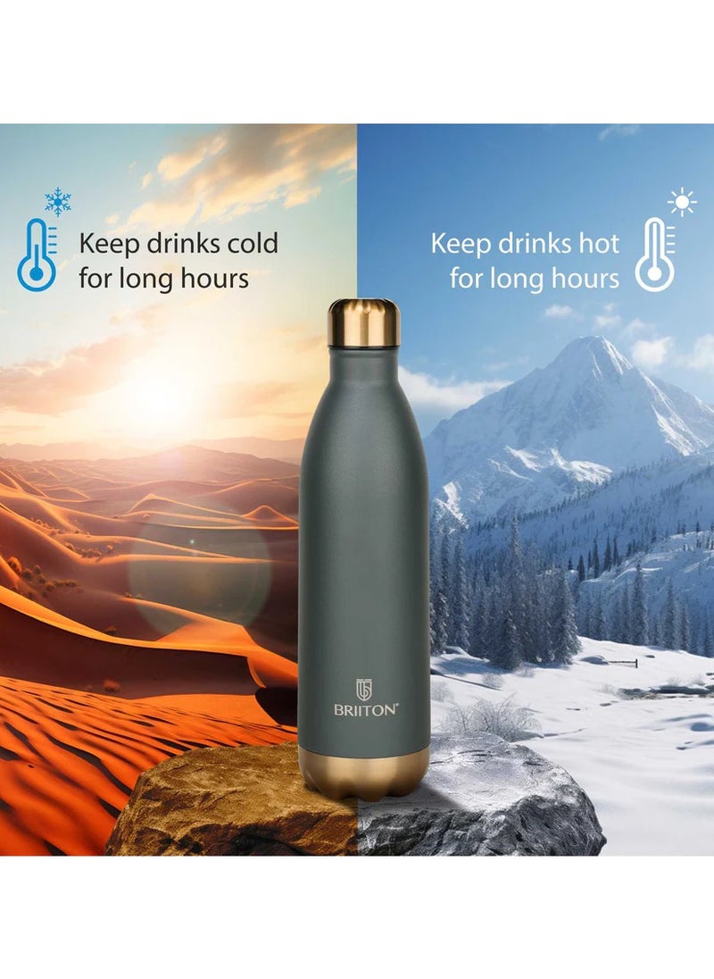 Flare Cola 1000ml Grey Stainless Steel Water Bottle | Copper Coated Vacuum Insulation | Powder Coated | Secure Grip | Leakproof Easy Pour Cap | Hot & Cold Thermos | Aqua Hydro