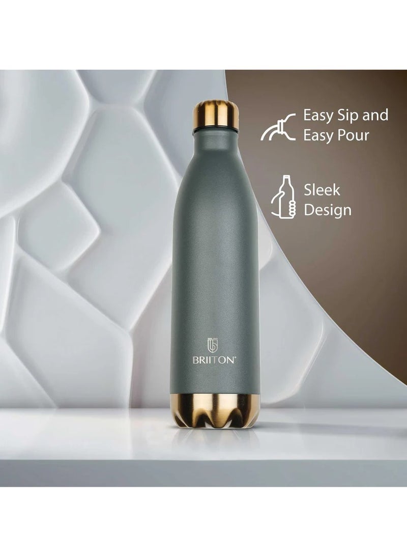 Flare Cola 1000ml Grey Stainless Steel Water Bottle | Copper Coated Vacuum Insulation | Powder Coated | Secure Grip | Leakproof Easy Pour Cap | Hot & Cold Thermos | Aqua Hydro