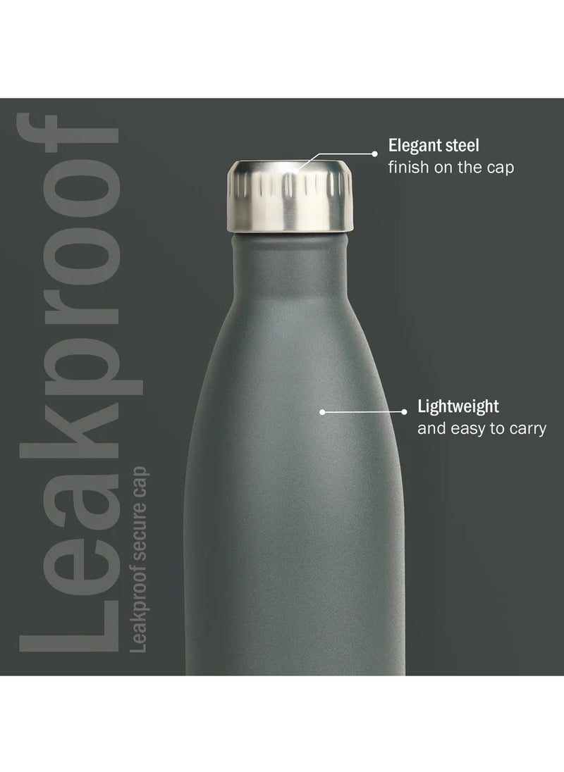 Nue Cola 1000ml Grey Stainless Steel Water Bottle | Copper Coated Vacuum Insulation | Food Grade Stainless Steel | Powder Coated | Secure Grip | Leakproof Flask | Hot & Cold Thermos Aqua Hydra