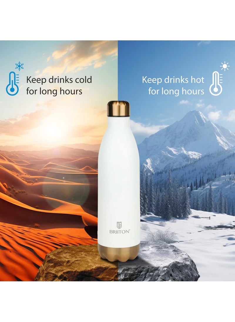 Flare Cola 500ml White Stainless Steel Water Bottle | Copper Coated Vacuum Insulation | Powder Coated | Secure Grip | Leakproof Easy Pour Cap | Hot & Cold Thermos | Aqua Hydro