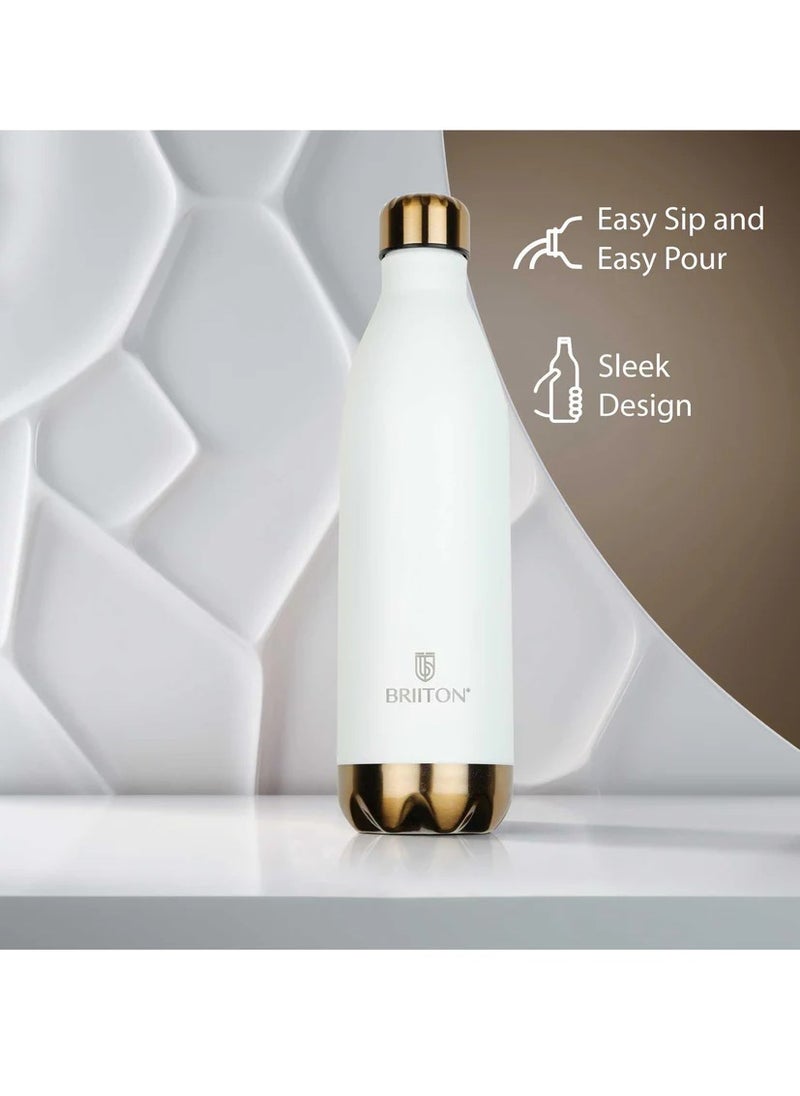 Flare Cola 500ml White Stainless Steel Water Bottle | Copper Coated Vacuum Insulation | Powder Coated | Secure Grip | Leakproof Easy Pour Cap | Hot & Cold Thermos | Aqua Hydro