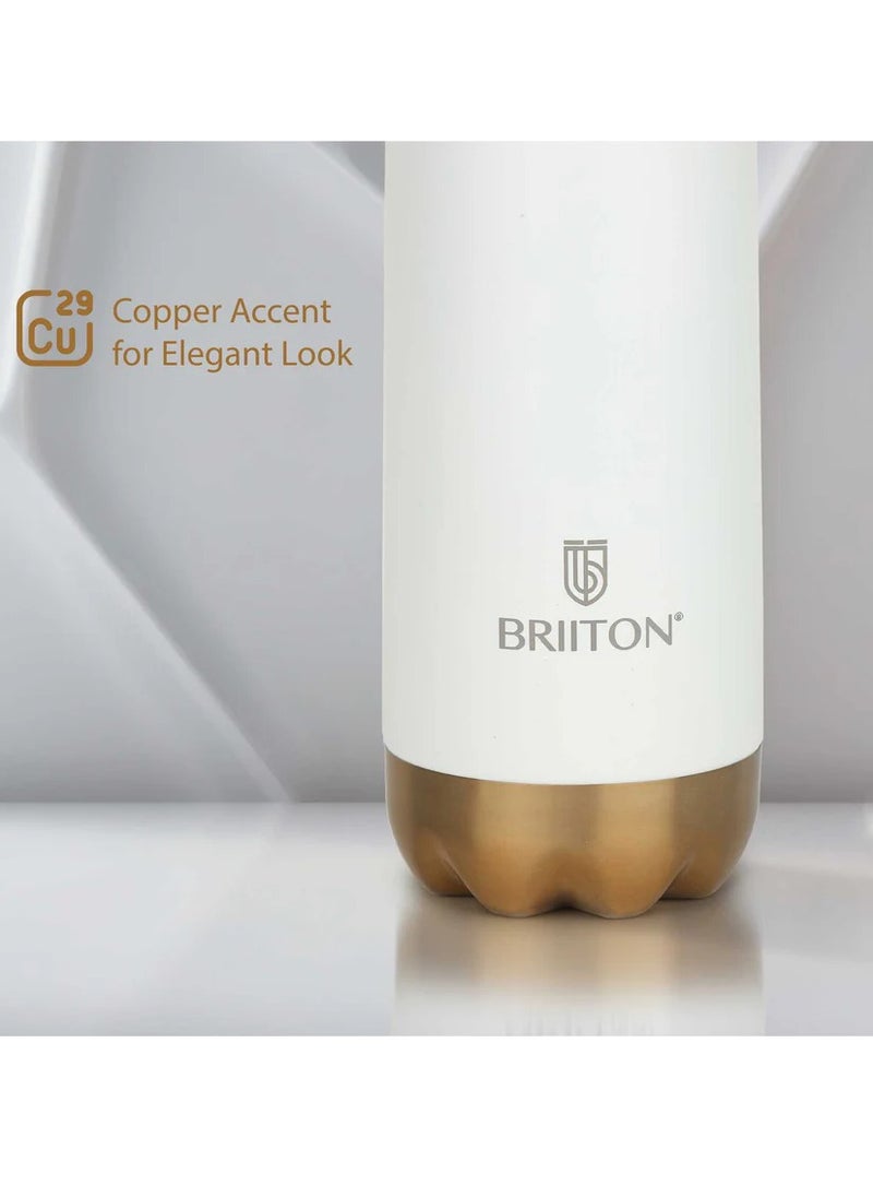 Flare Cola 750ml White Stainless Steel Water Bottle | Copper Coated Vacuum Insulation | Powder Coated | Secure Grip | Leakproof Easy Pour Cap | Hot & Cold Thermos | Aqua Hydro