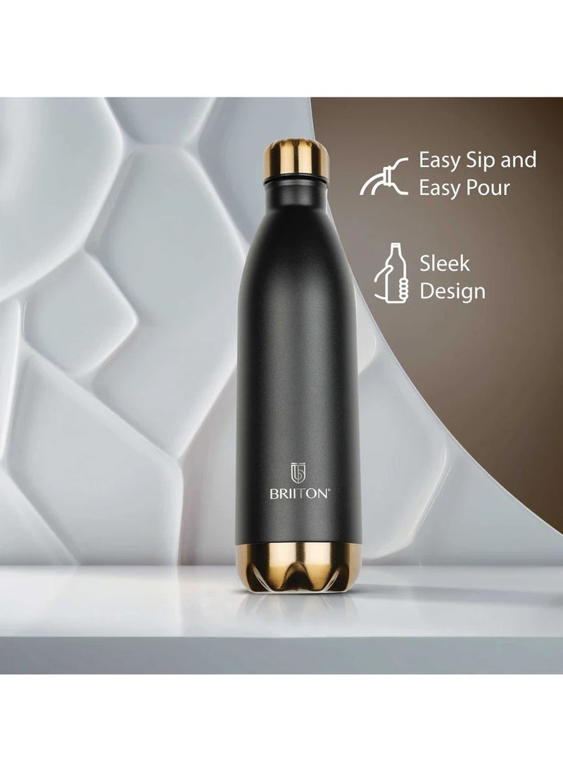 Flare Cola 500ml Black Stainless Steel Water Bottle | Copper Coated Vacuum Insulation | Powder Coated | Secure Grip | Leakproof Easy Pour Cap | Hot & Cold Thermos | Aqua Hydro