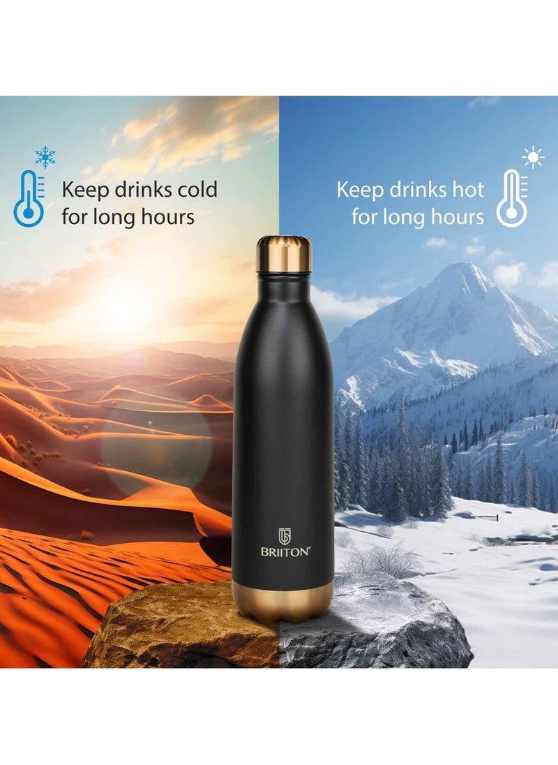 Flare Cola 500ml Black Stainless Steel Water Bottle | Copper Coated Vacuum Insulation | Powder Coated | Secure Grip | Leakproof Easy Pour Cap | Hot & Cold Thermos | Aqua Hydro