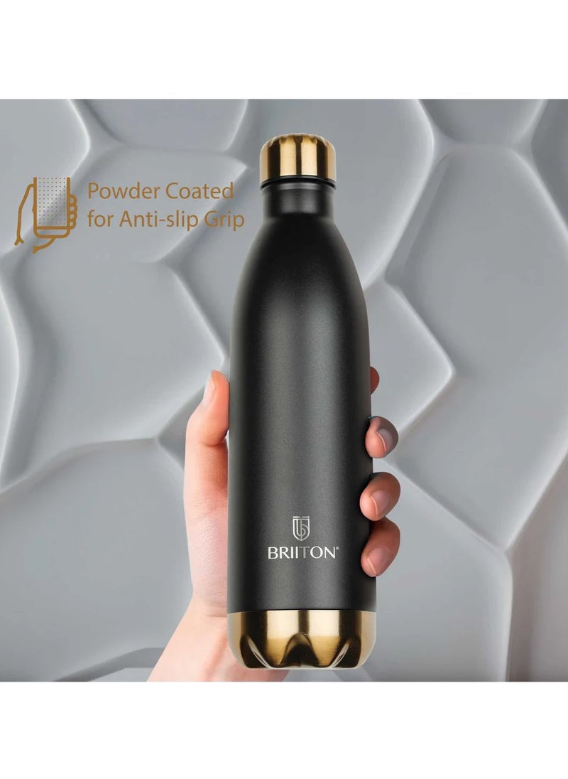 Flare Cola 500ml Black Stainless Steel Water Bottle | Copper Coated Vacuum Insulation | Powder Coated | Secure Grip | Leakproof Easy Pour Cap | Hot & Cold Thermos | Aqua Hydro