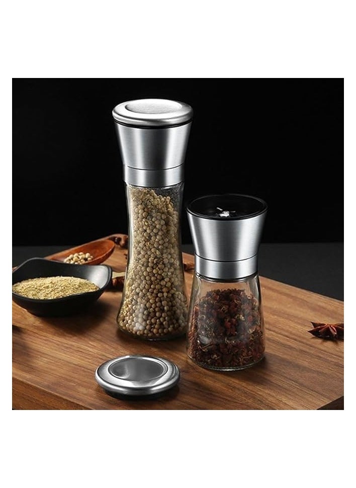 Salt and Pepper Grinder, Stainless Steel Refillable and Adjustable Manual Pepper Mill, 5.3