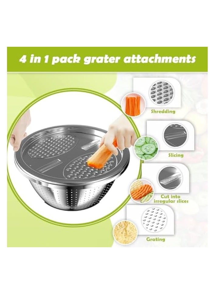 Stainless Steel Mixing Bowl Set with Airtight Lids, Non-Slip Base & Multi-Functional Colander, 3 Sizes (1.5, 2.5, 6 QT) for Baking, Cooking & Food Storage, Includes Grater Attachments