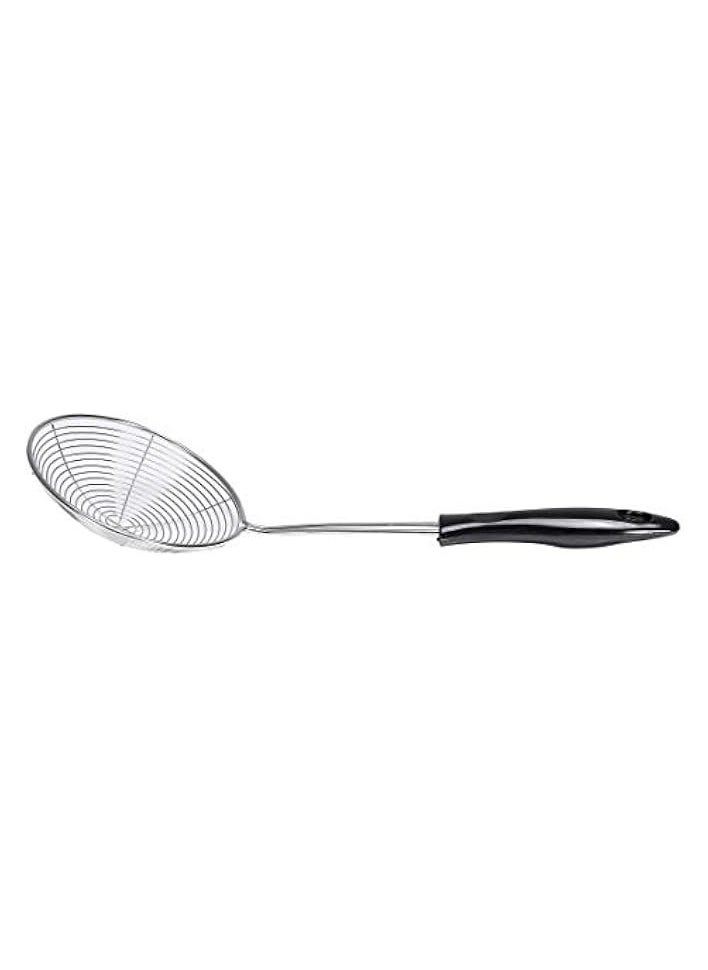 Stainless Steel Skimmer – Premium Fine Mesh Strainer - Sieve Solution – Perfect Ladle Skimmer Slotted Spoon for Kitchen Frying Food, Pasta, Spaghetti, Noodle – Hook for Convenient Storage