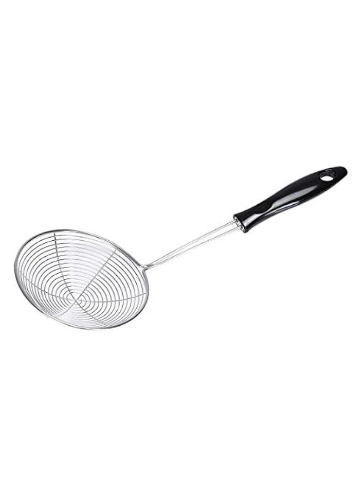 Stainless Steel Skimmer – Premium Fine Mesh Strainer - Sieve Solution – Perfect Ladle Skimmer Slotted Spoon for Kitchen Frying Food, Pasta, Spaghetti, Noodle – Hook for Convenient Storage