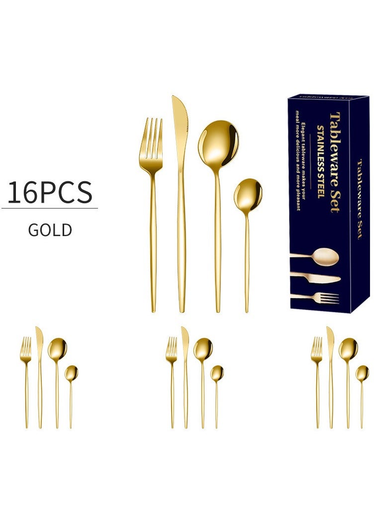 Stainless Steel 16-Piece Gold Cutlery Gift Box