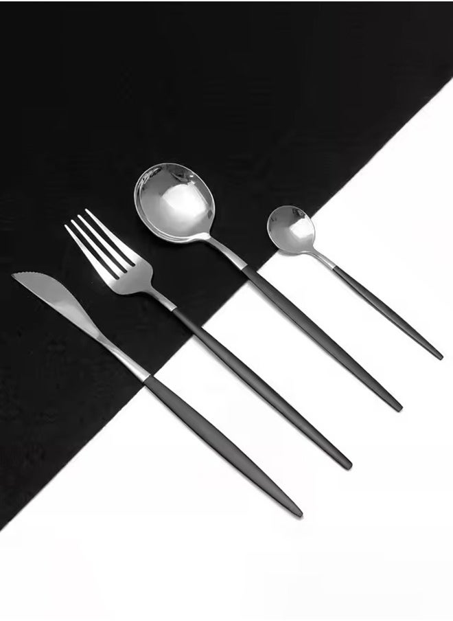 Stainless Steel 40 Piece Black Silver Cutlery Gift Box