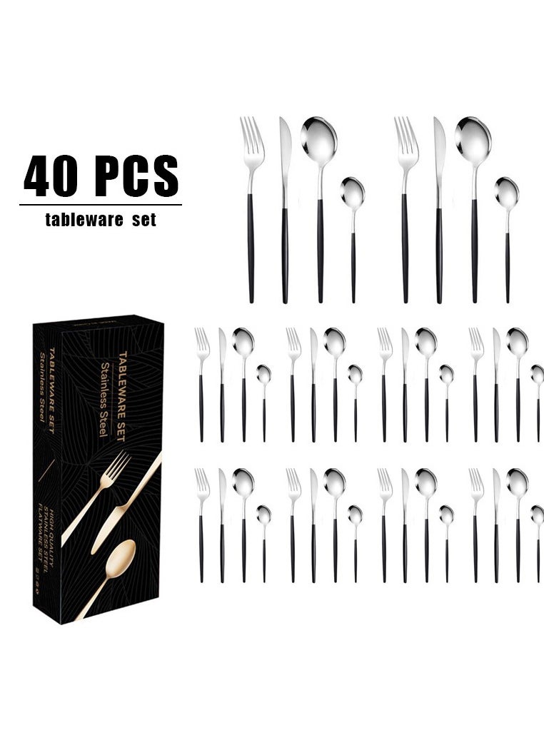 Stainless Steel 40 Piece Black Silver Cutlery Gift Box