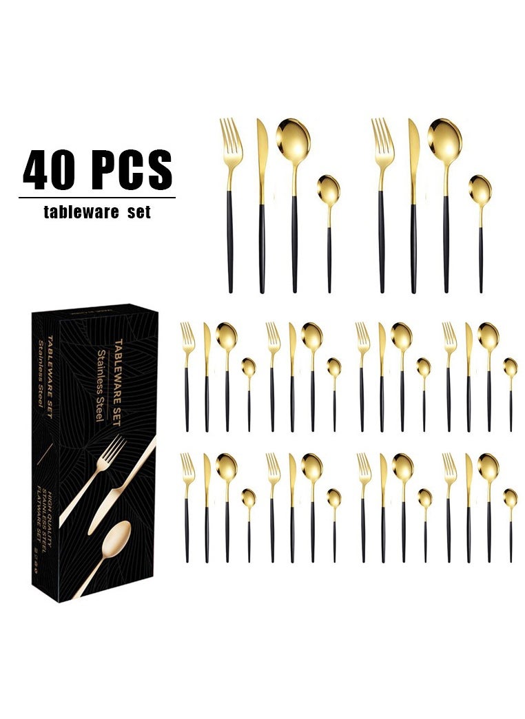 Stainless Steel 40-Piece Black Gold Cutlery Gift Box