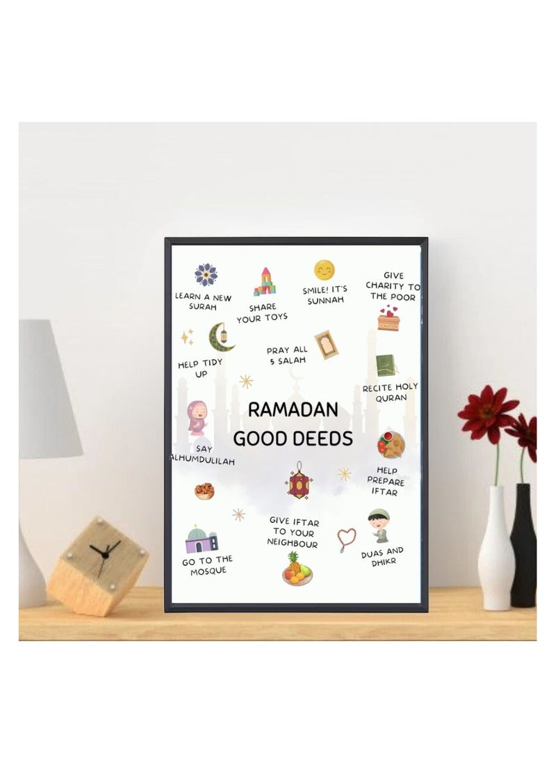 Ramadan A4 Photo Frame–Islamic Wall Art For Home And Office Decor–Inspirational Ramadan Decoration–Ideal For Living Room,Prayer Room Or Kids' Room