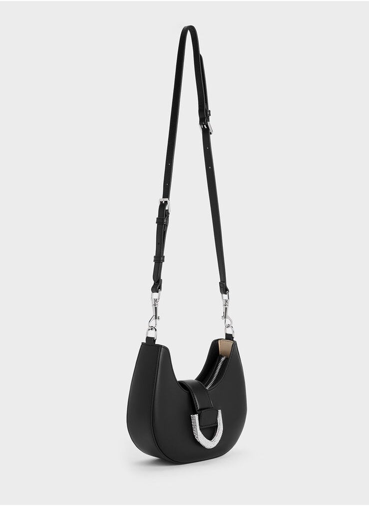 Gabine Leather Crystal-Embellished Hobo Bag & Shoulder Bag & Crossbody Bag - Black